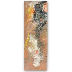 36" x 12" x 1.5" abstract painting with orange, green, yellow, white and hints of gray