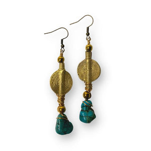 African Brass & Turquoise Earrings